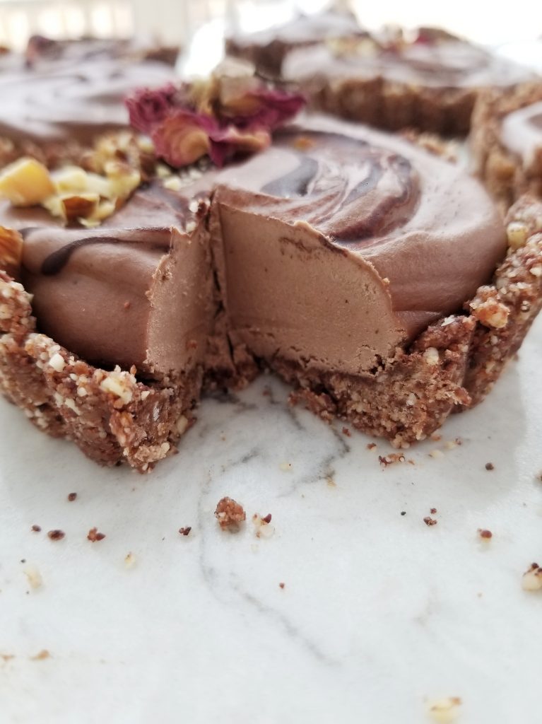 healthy vegan chocolate tartlets close up 