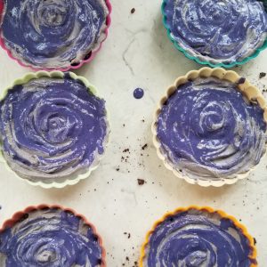 butterfly pea tarts in silicone molds before freezing