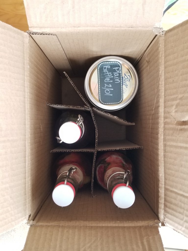 kombucha bottles for the secondary fermentation in a box 