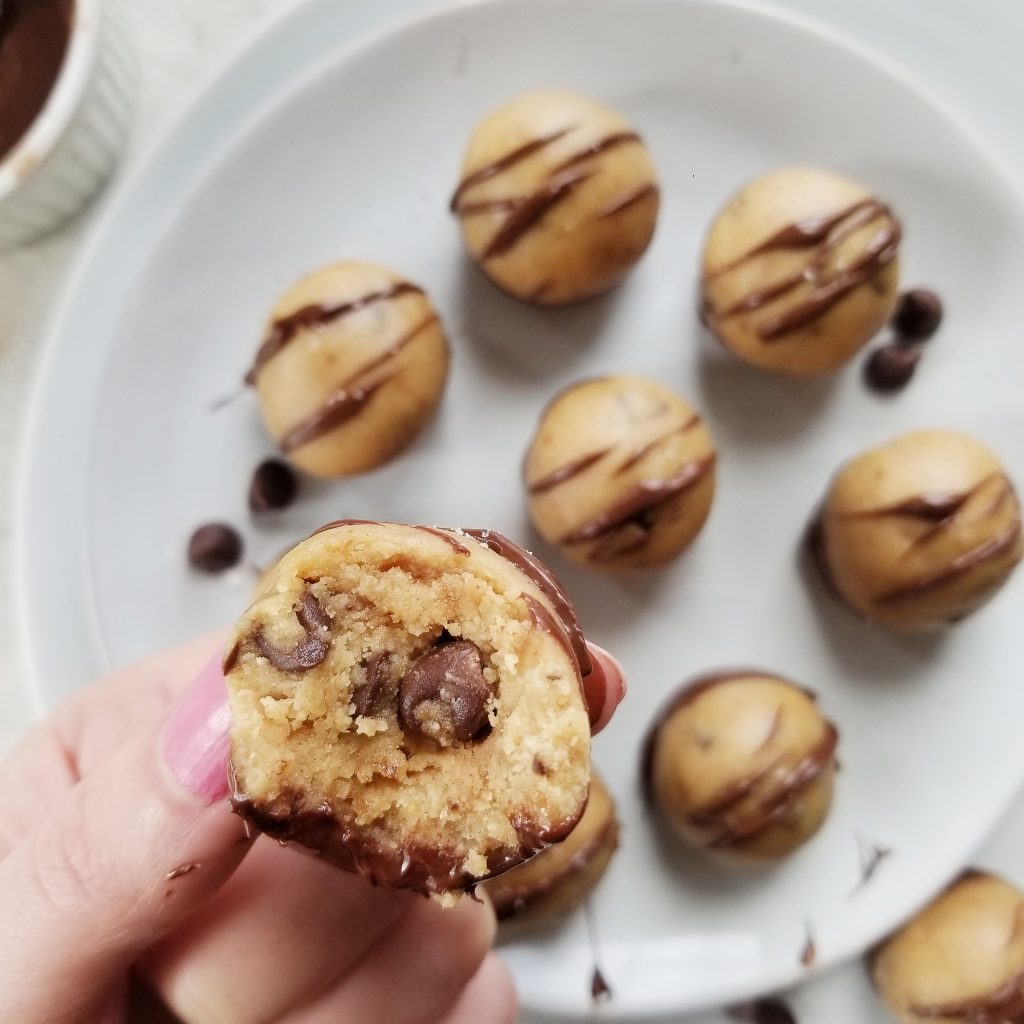 bite shot of the Edible Reese's Cookie Dough Balls to show the texture