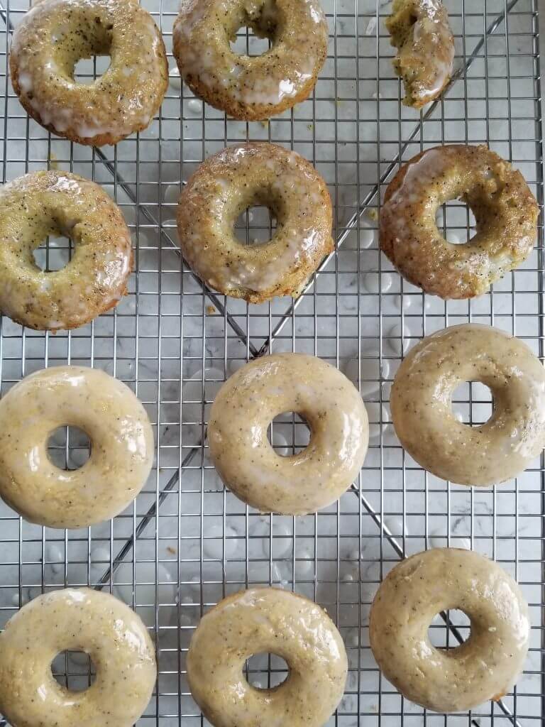 Dairy Free glazed lemon poppy seed donuts