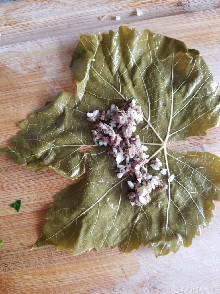 what the stuffed grape leaves look like before they are rolled