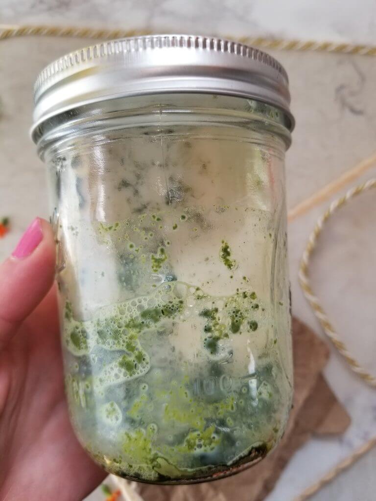 matcha ingredients in a mason jar before they are combined