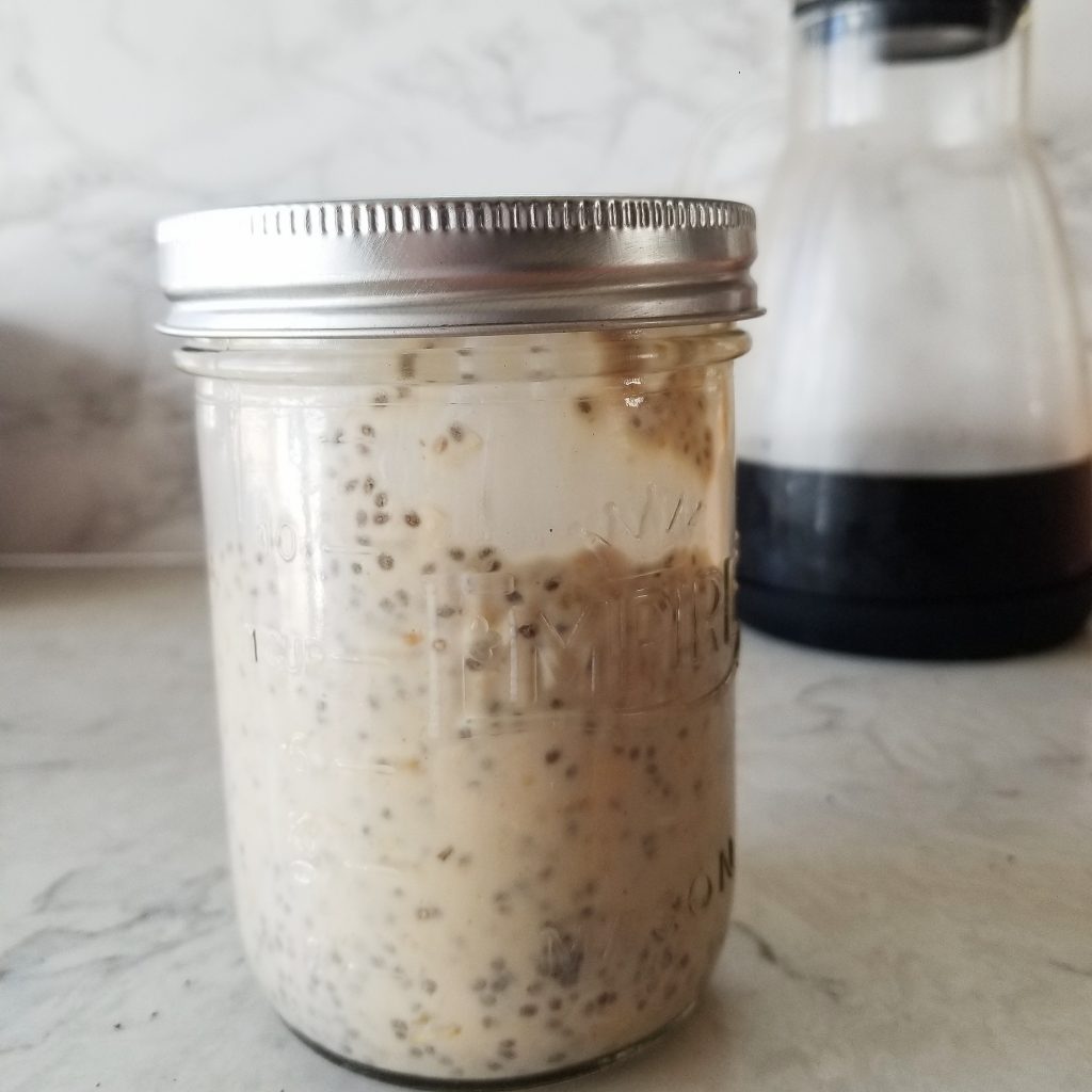 cold brew overnight oats in a mason jar