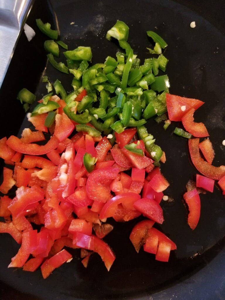 red peppers and jalapeno minced