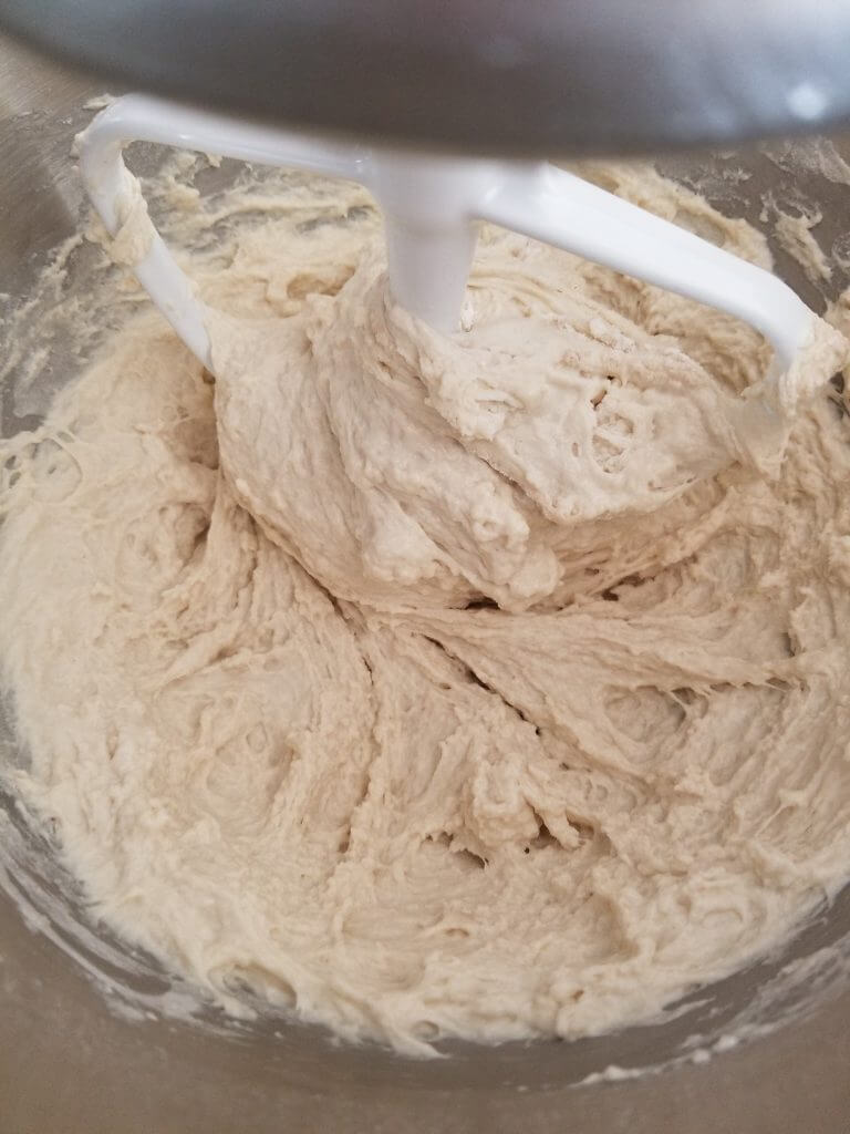 mixing dough in a standing mixer with a paddle attachment 