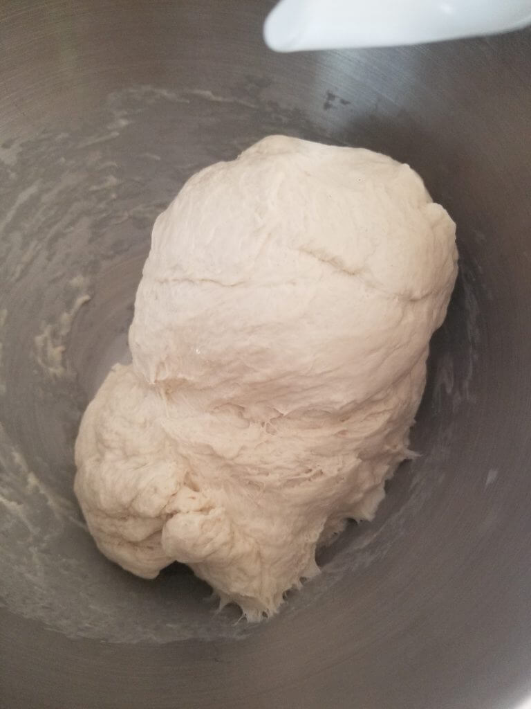 mixing the bagel dough 